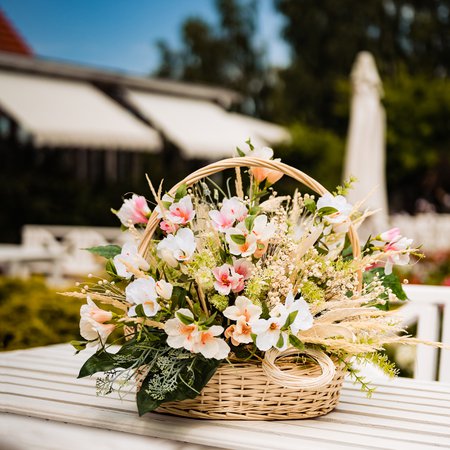 Flower arrangement in a basket