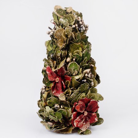 Tabletop laurel leaves christmas tree 30 cm with decorations and golden glitter